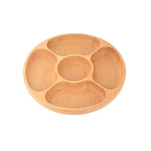 5 compartments round custom cheap dry fruit wood bamboo divider snack serving plate