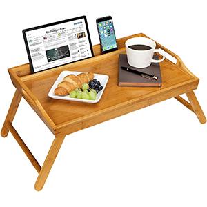 Eco-friendly Foldable Bamboo Bed Tray Portable Wooden Table Tray with Handles for Breakfast