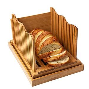 Bamboo Bread Slicer Fold-able Wooden Bread Slicer with 3 Slicer Sizes Adjustable Slicing Guide for Homemade Bread Cakes Bagels