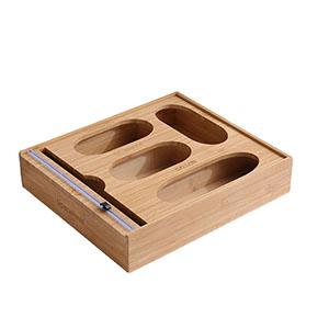 Bamboo Storage Plastic Wrap Storage Box Kitchen Drawer Organizer Box Self-sealing Bag Wood Box Zip lock bag organizer with wrap