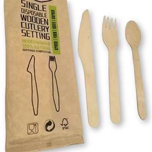 Biodegradable Tableware Single Disposable Wooden Cutlery Setting