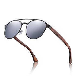 Customized logo new gentlemen stainless steel polarized wooden sunglasses with metal frame UV400 protection for women men