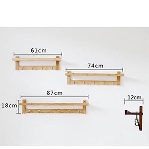 Design Natural Bamboo Wooden Display Stand Floating Shelf Decorative Wall Mounted Wooden Coat Rack With 5 Hooks