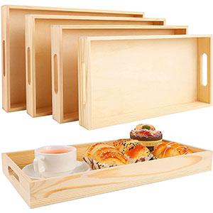 Direct Supply Wholesales Customized Bamboo And Pine Wood Nested Serving Tray For Hotel And Cafe