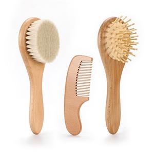 Wholesale Eco-Friendly High Quality Beech Wood Wool Baby Hair Brush And Airbag Comb Small Comb Set