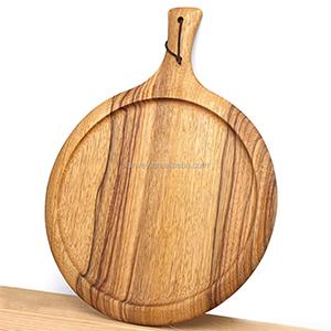 Factory price wholesale cheap Eco-Friendly custom bamboo wooden pizza plate with handle, pizza cutting board