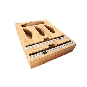 Environmentally friendly bamboo and wood cling film storage box with cutter wall mounted desktop dual purpose