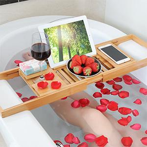 European-style environmental protection bamboo bathtub storage retractable bathroom read drama