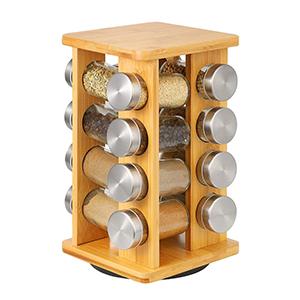 Factory Direct Sale Waterproof Kitchen Simple Luxury Bamboo Rotating Spice Rack