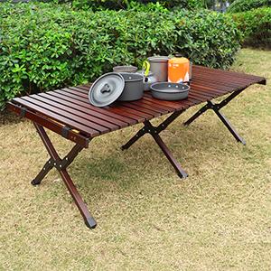 Folding Outdoor Wood Table Outdoor Camping Wood Picnic Camping Foldable Egg Roll Wood Table