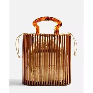 Beach Bag Acrylic Handle Tote Womens Straw Tote Bag Summer Bamboo Bag