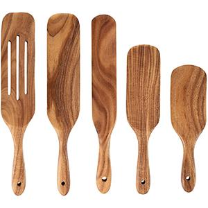 Wooden Spatulas 5 Pcs Cooking Utensils Spurtle Set Natural Teak Wood Kitchen Utensils Set Slotted Spatula Heat Resistant Slotte