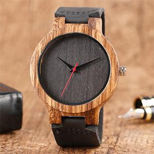 Wood Watches Men's Nature Wooden Bamboo Quartz Wrist Watch Genuine Leather Men Watches