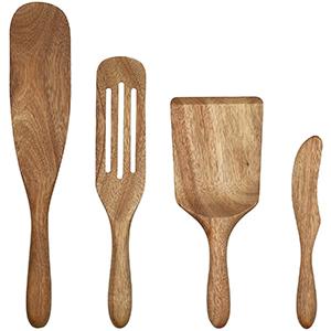 2022 Amazon New Product 4-Piece Natural Premium Acacia Wood Spurtle Set Wooden Spatula sets Kitchen Cook Set