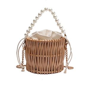 Pearl Hand Woven Handbag Straw Woven Rattan Crossbody Bag Vintga Bamboo Handbag Handmade Tote Bamboo Purse Straw Beach Bag For