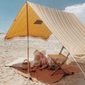 Portable folding beach holiday awning sun block terylene cotton fringe beach canopy tent