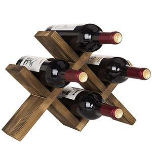 Rustic 4-Bottle Countertop Brown Wood Wine Rack Storage Holders Stemware Racks Organizer (Natural)