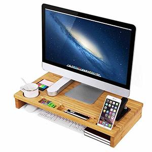 SONGMICS Desktop Organiser Standing Desk Bamboo Wooden Laptop PC Computer Monitor Stand Riser