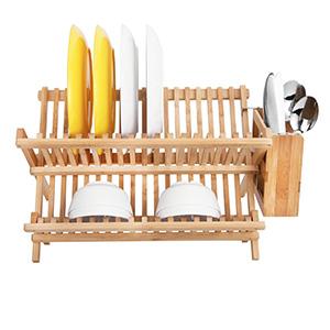 Selling Environmental friendly bamboo tableware Storage Box household double layer drying rack