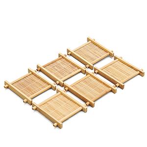 Square Shape Bamboo Cup Mat Natural Bamboo Tea Trays Creative Handmade Concave Coaster