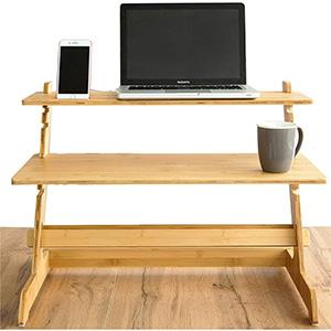 Bamboo Wood Laptop Cellphone TV Printer Stand Monitor Riser with Storage Organizer Office Computer Desk