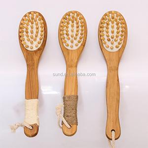 Superior bamboo shower bath brush/tool, body care massager brush with mellow thickened-teeth long handle,gentle massage skin