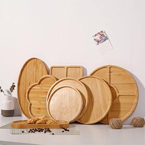 Tray Tableware Solid Wood Fruit Hotel Barbecue Dish Pizza Compartment Natural Round Dish Wooden Plate