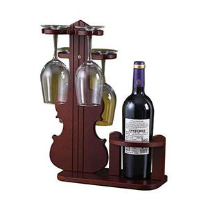 Violin Showing Stand Glass Upside Down Holder Hanging Single Bottle Small Floor Mounting Wooden Wine Rack