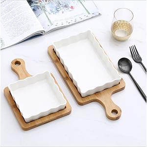 Wholesale Rectangle Bakeware with Wooden Stand Ceramic Product