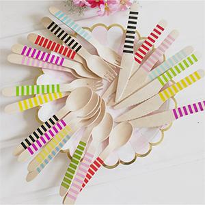 Colorful Wooden Cutlery Disposable Wood Eco friendly fork knife spoon Tableware sets Party Utensil kit Flatware