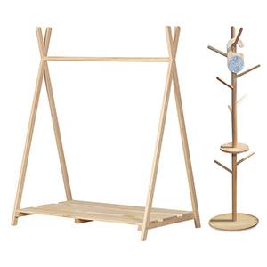 Home Clothes Stand Wooden Coat rack Hanger Rack For Kids Wooden Dress Rack