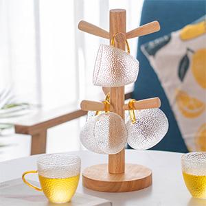 Wooden Coffee Mug Holder Tea Coffee Cup Rack Tree Bar Organizer Mug Hanger Stands Water Cup Shelf With 6 Hooks