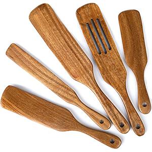 Wooden Cooking Utensils Natural Acacia Kitchen Utensil Set Heat Resistant Non Stick Wood Cookware Slotted Spurtle Spatula Sets