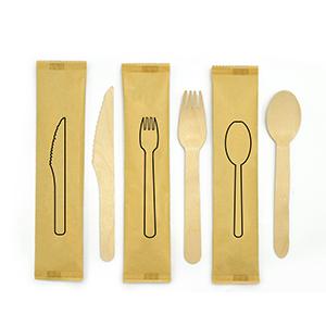 Factory Biodegradable Individual Pack Wooden Cutlery Kraft paper pack wooden spoon fork and knife Wooden Tableware Disposable