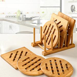 Wooden table pot pad bamboo non-slip heat-insulating placemat household hollow round thickened coaster