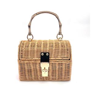 bamboo handle woven rattan beach tote bag knitted straw bucket bag handbags