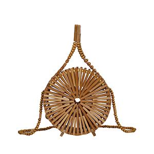 Bohemian fashion hollow out women round purse tote beach handbag bamboo crossbody shoulder bag