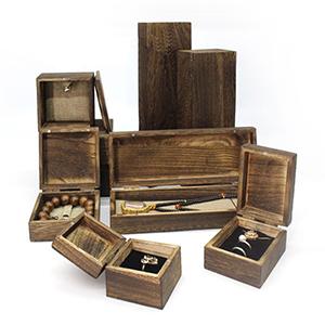 Paulownia wood antique rustic finish jewelry packaging gift box carbonize color wedding ring packaging wood box