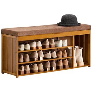 modern Popularity Environmental friendly Bamboo and wood shoe stool soft cushion multi-layer storage