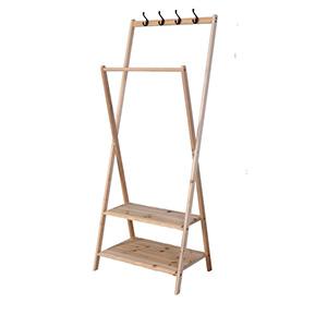 multifunction floor wooden coat rack with shoe storage metal hanger