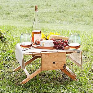 outdoor camping Portable basket wine carrier folding foldable mini wooden bamboo picnic table with handle