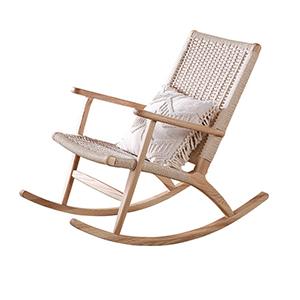 wholesale Environmental friendly solid wood rocking chair balcony lounge chair outdoor rattan chair